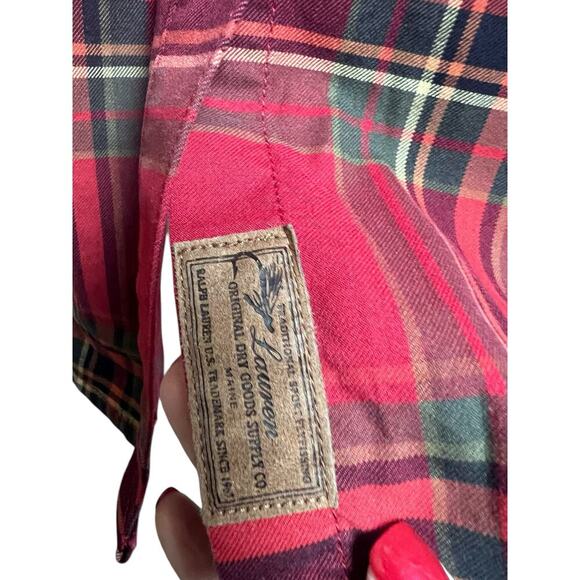 Lauren Ralph Lauren Red Olive Plaid Long Sleeve Button Front Small - Picture 5 of 11